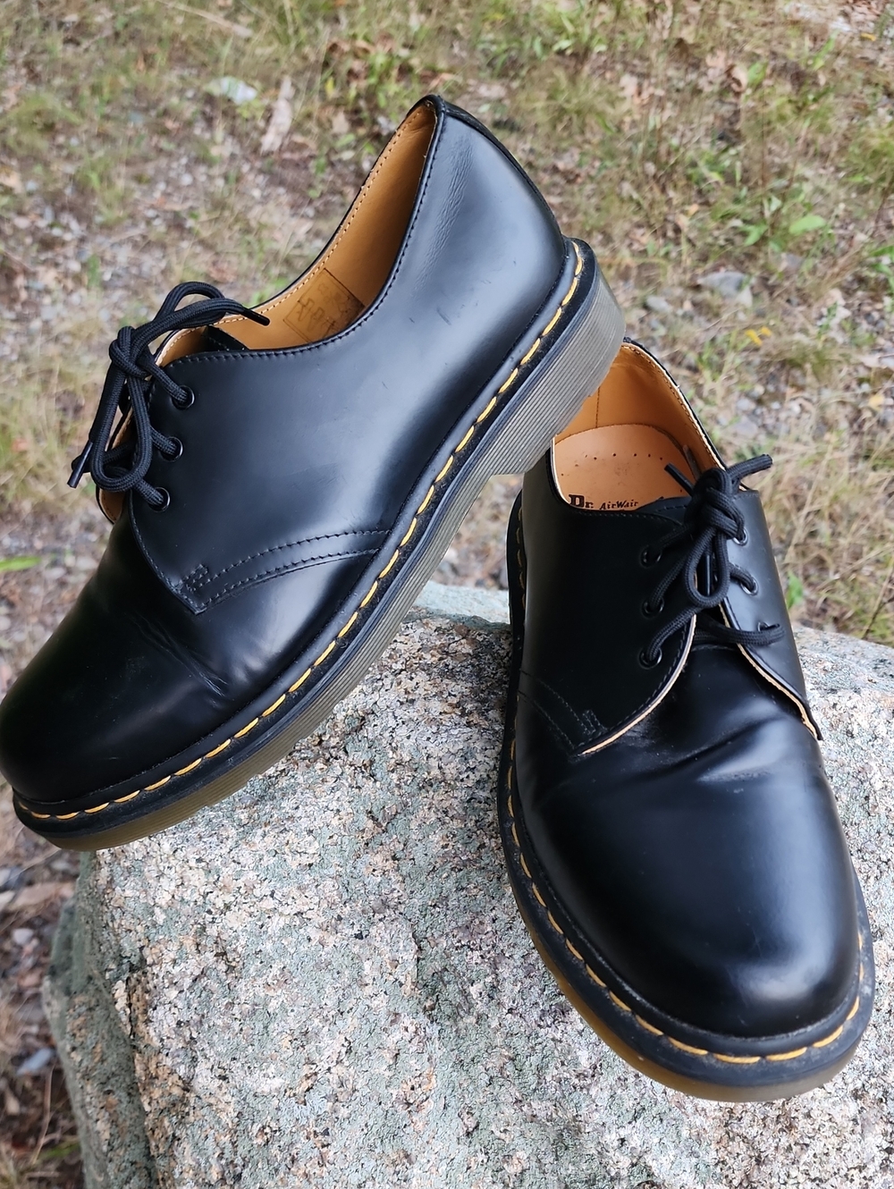 Dr. Martens 1461 Black Leather 3-Eye Derby with Yellow Stitching Women's Size 11